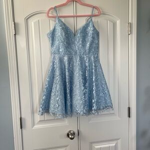 👑Blue Sequin A-Line Dress Spaghetti Strap sz:11/12 TLC Say Yes To The Prom